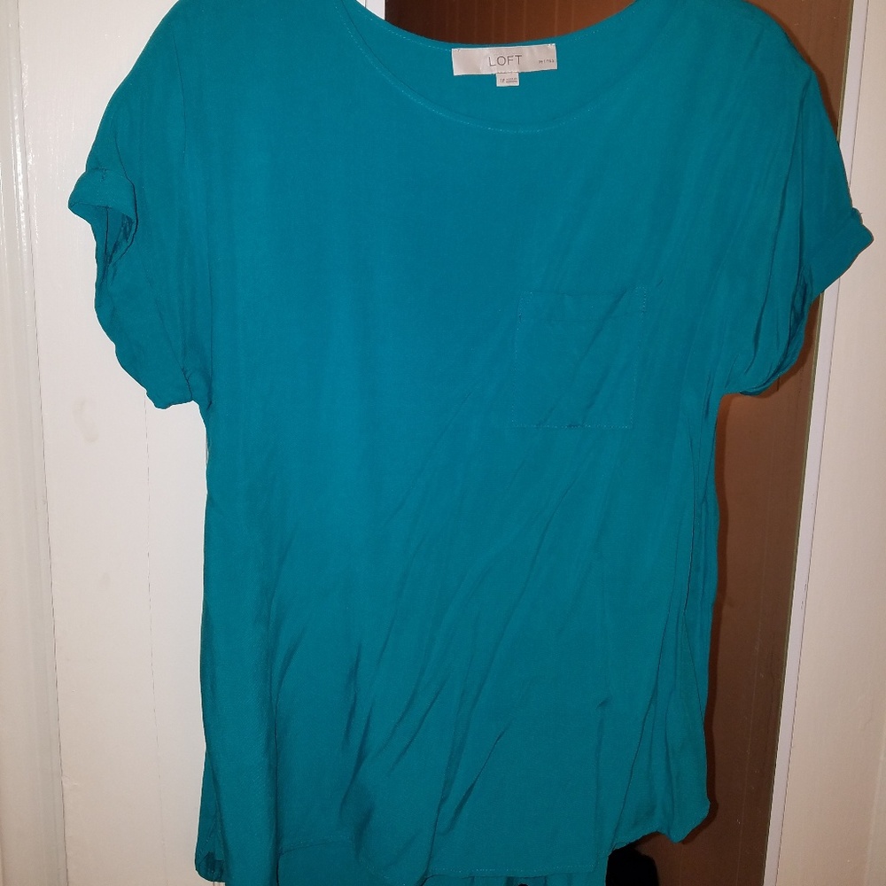 Loft turquoise short roll sleeve drop shoulder